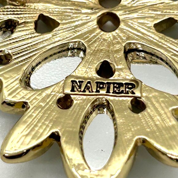 Napier Vintage Brooch Blue Green Rhinestone Teal Floral Cross Gold-Tone 2 inch - Picture 9 of 16